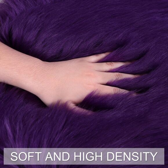 Faux Fur Round Rug Fluffy Area Rugs for Bedroom 3 x 3 Feet Purple - Picture 5 of 6